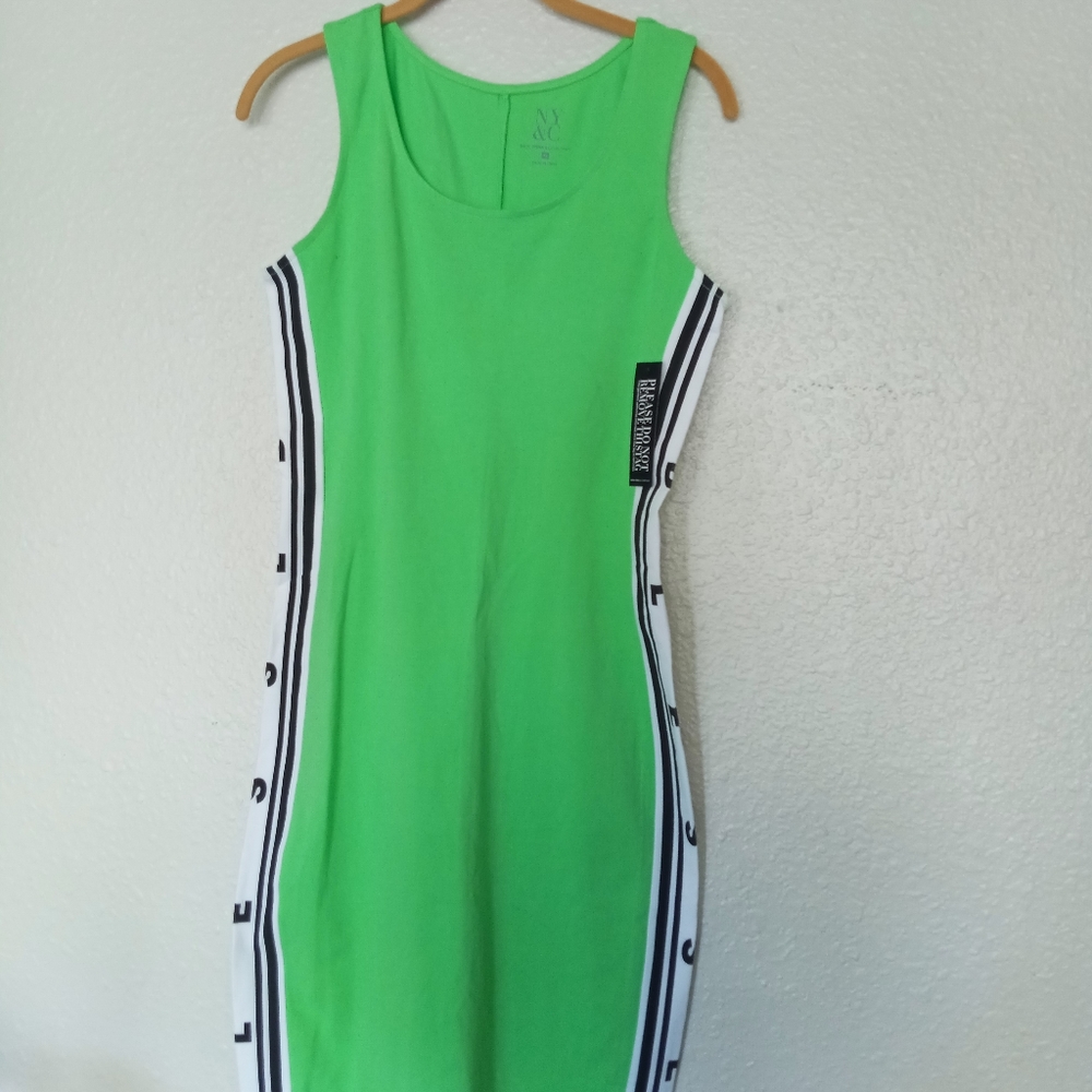 NY & C Vestido Ajustado Mujer verde con blanco Talla M